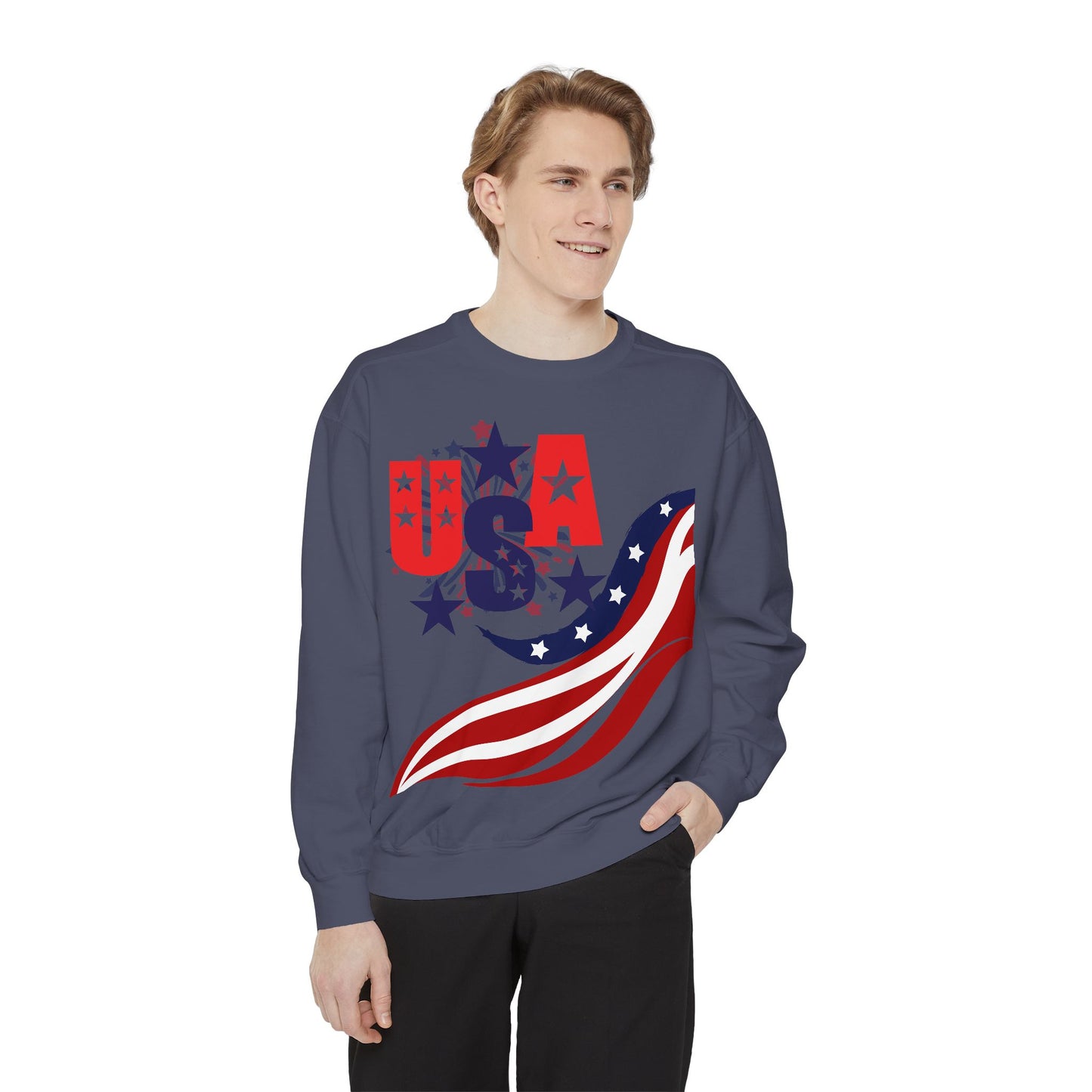 USA Flag Garment-Dyed Sweatshirt | Unisex Patriotic Sweatshirt for Independence Day & Everyday Wear