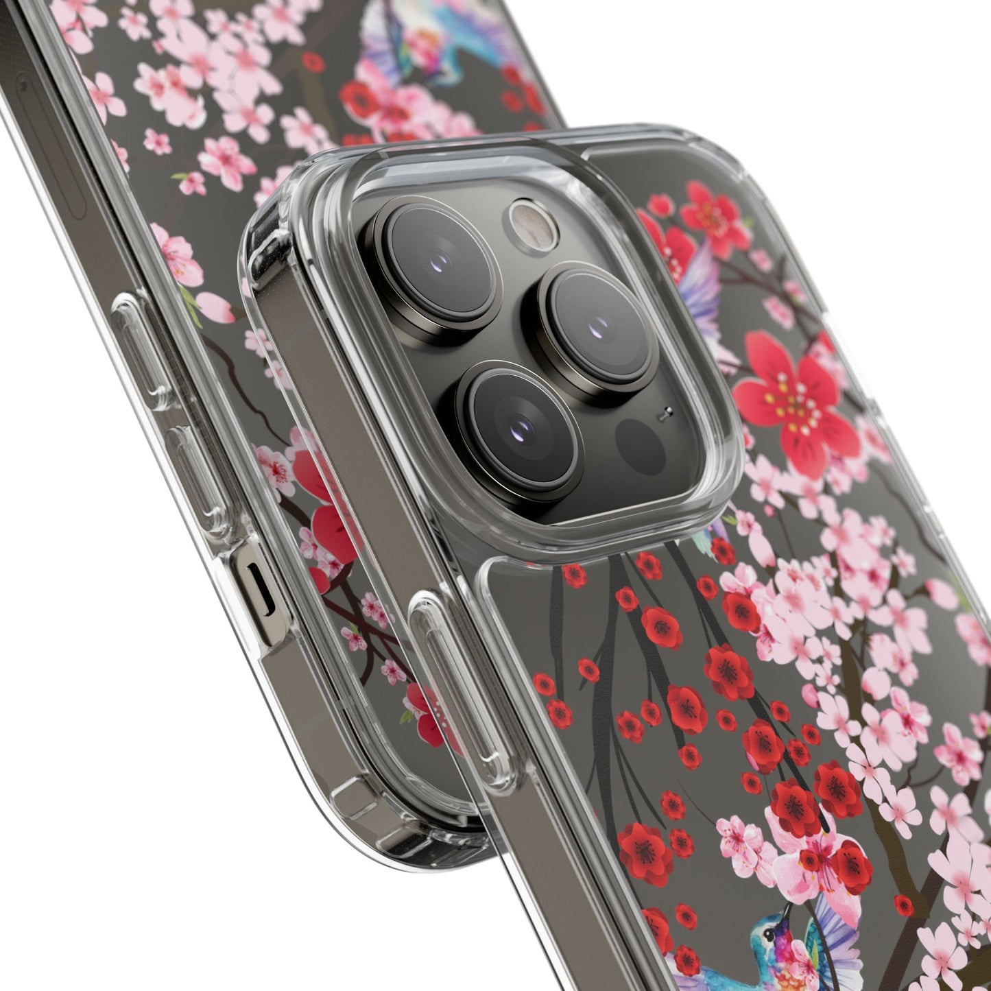 Floral Bird Clear Phone Case - Cherry Blossom Design