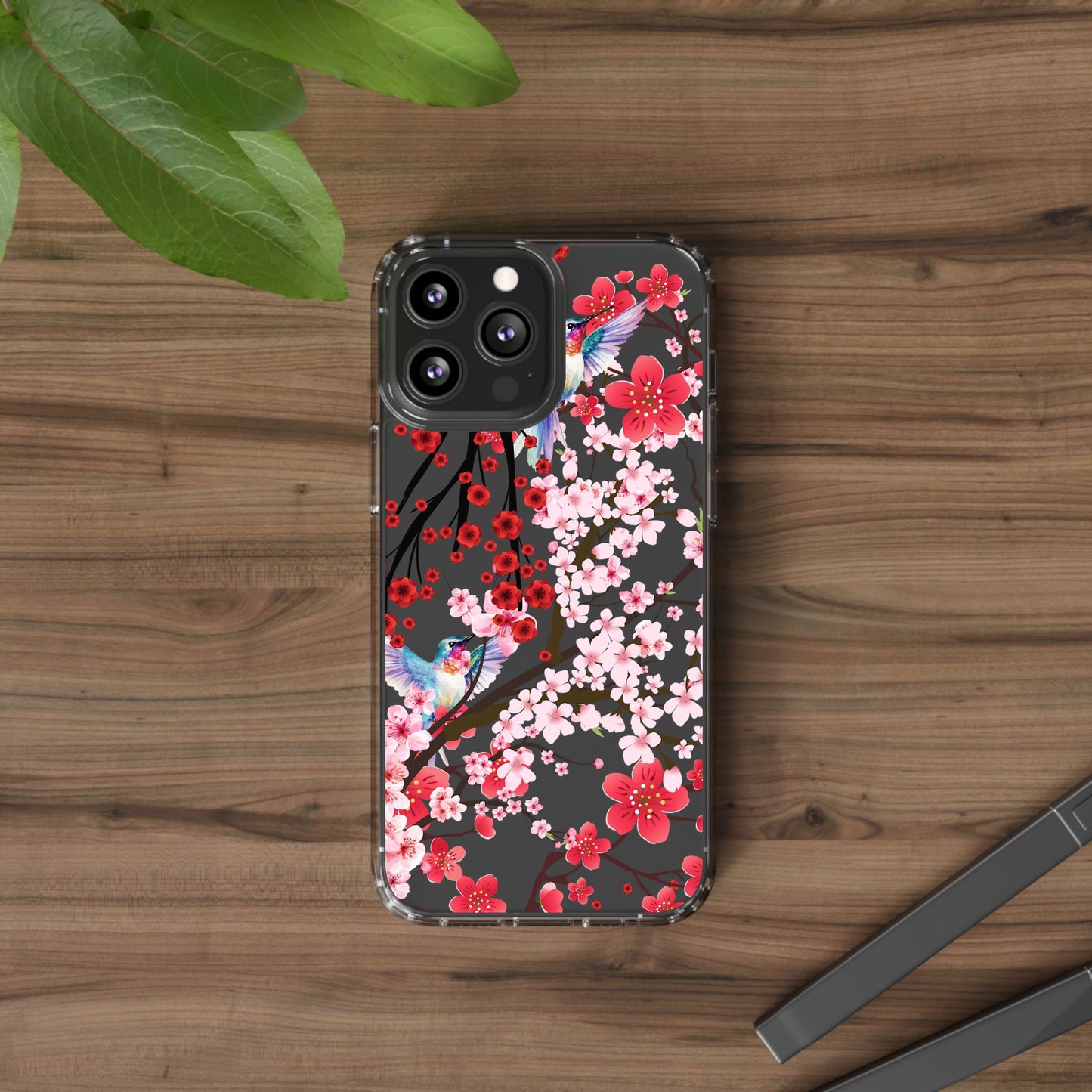 Floral Bird Clear Phone Case - Cherry Blossom Design