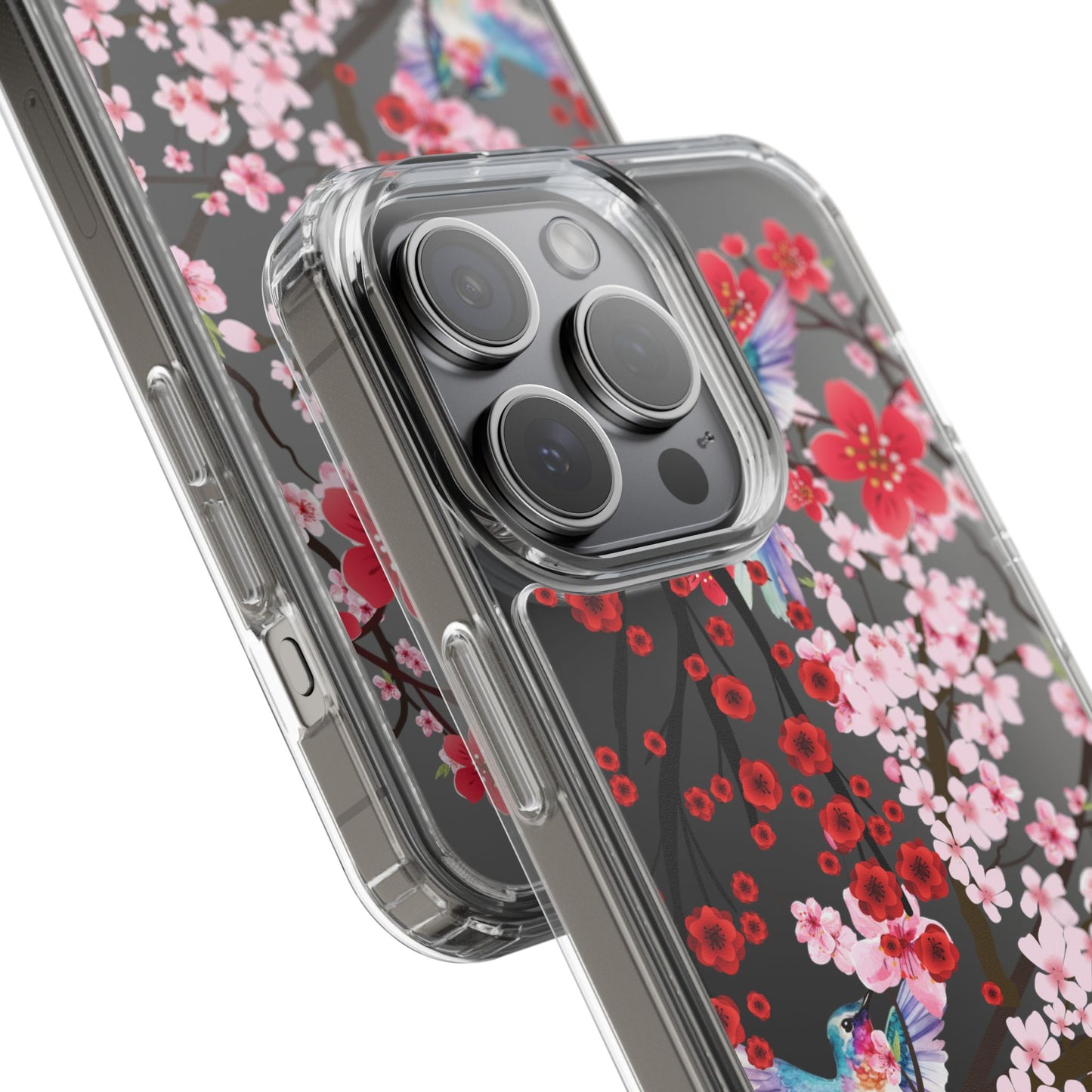 Floral Bird Clear Phone Case - Cherry Blossom Design