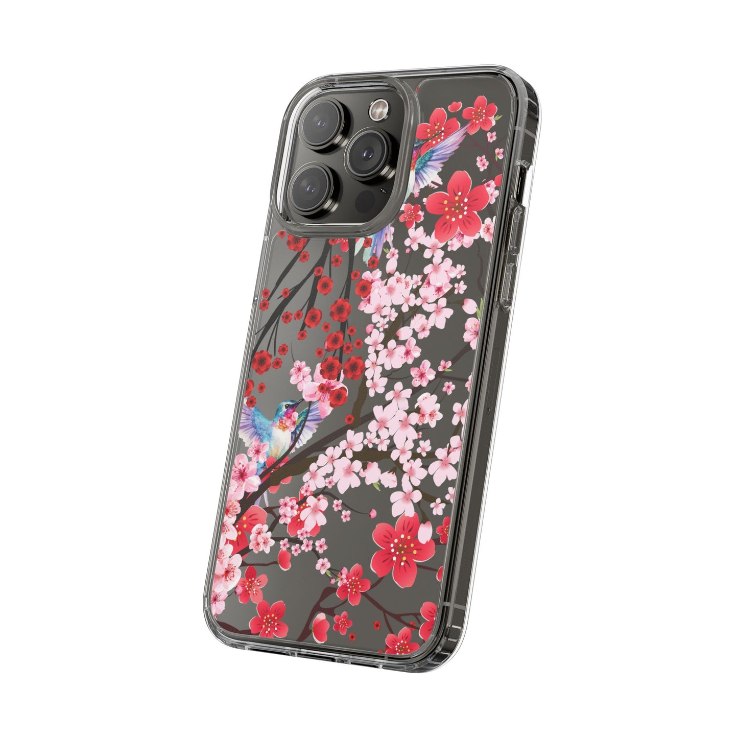 Floral Bird Clear Phone Case - Cherry Blossom Design