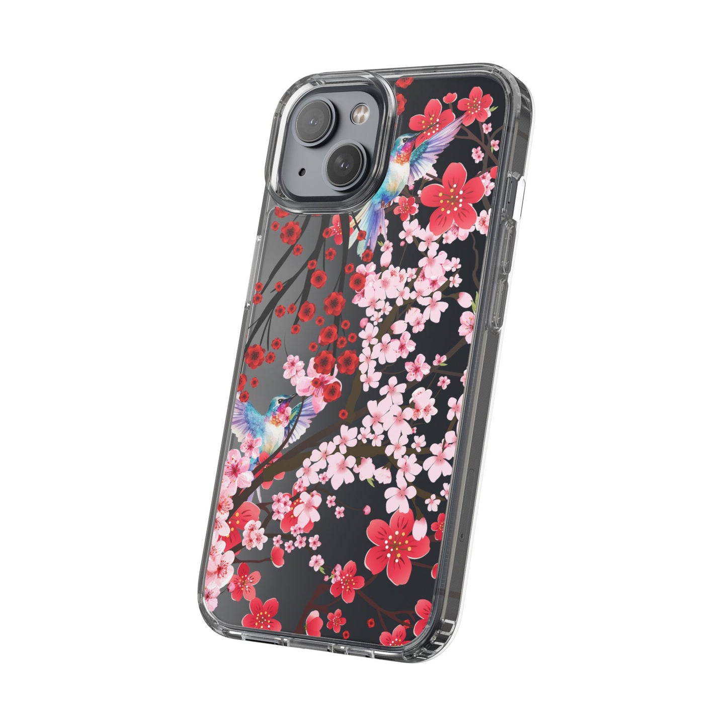 Floral Bird Clear Phone Case - Cherry Blossom Design
