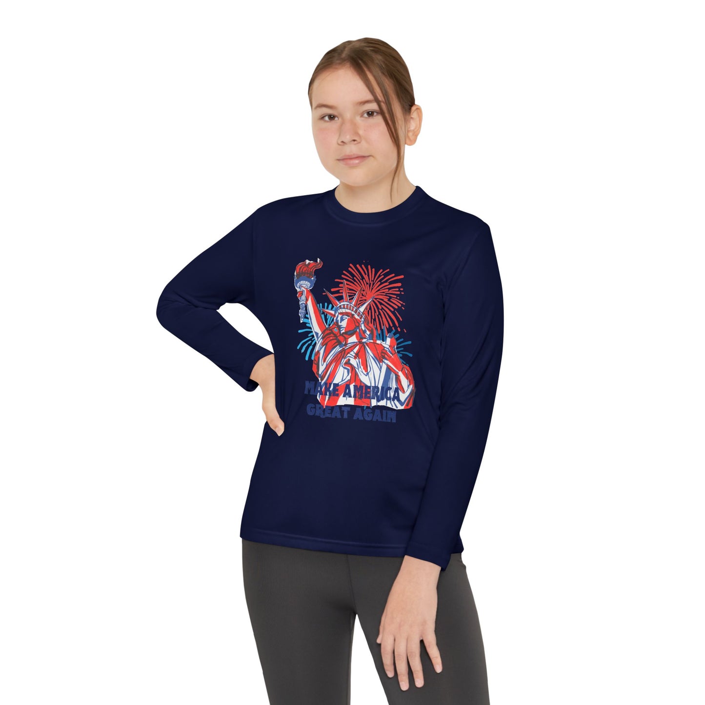 Youth Long Sleeve Competitor Tee - Make America Great Again Fireworks Shirt