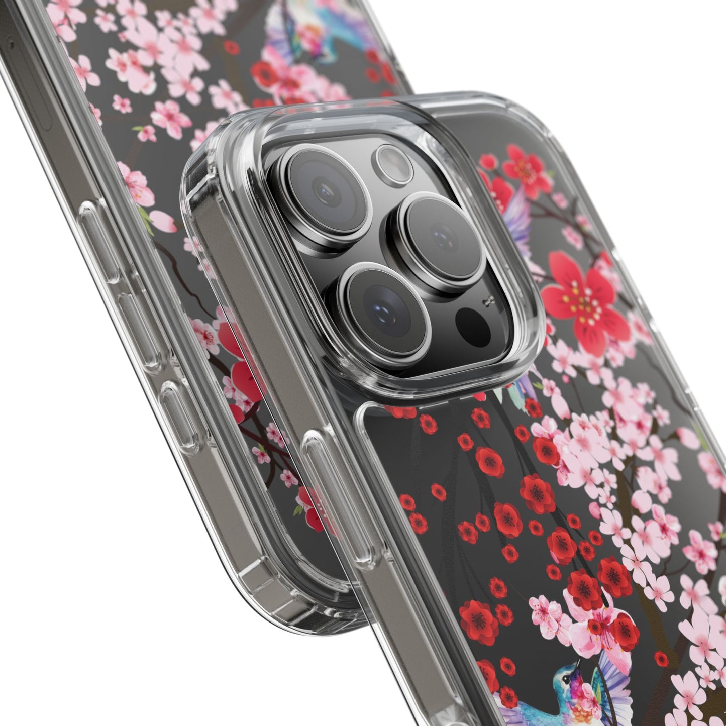 Floral Bird Clear Phone Case - Cherry Blossom Design