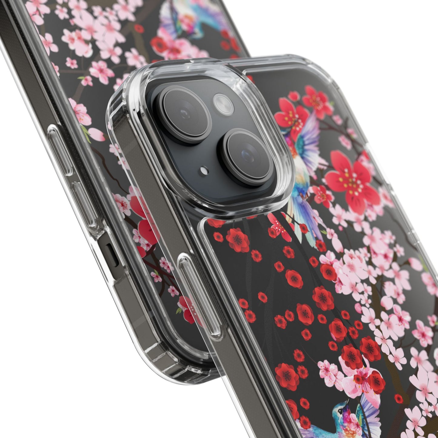 Floral Bird Clear Phone Case - Cherry Blossom Design