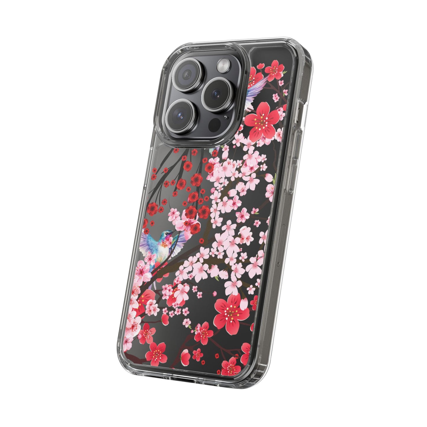Floral Bird Clear Phone Case - Cherry Blossom Design