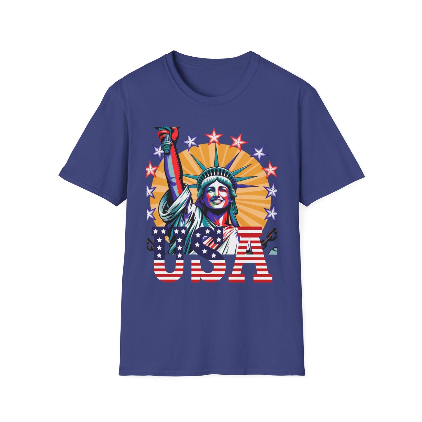 Patriotic USA T-Shirt - Unisex Softstyle Tee with Liberty Graphic