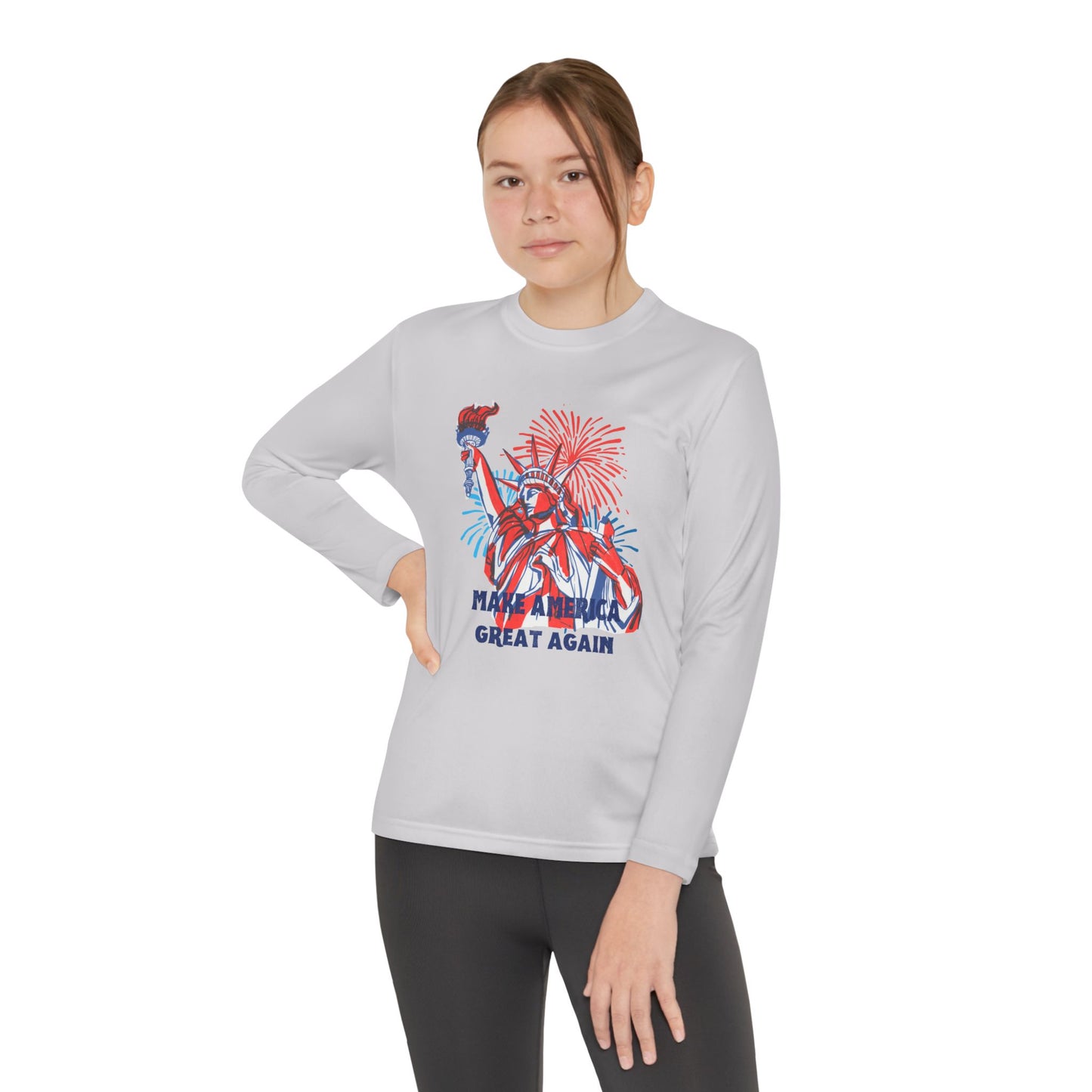 Youth Long Sleeve Competitor Tee - Make America Great Again Fireworks Shirt