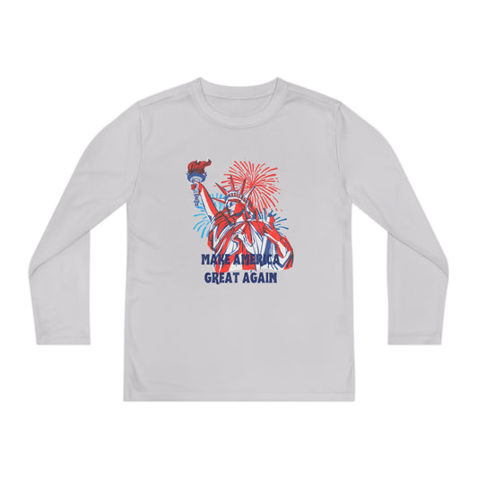 Youth Long Sleeve Competitor Tee - Make America Great Again Fireworks Shirt