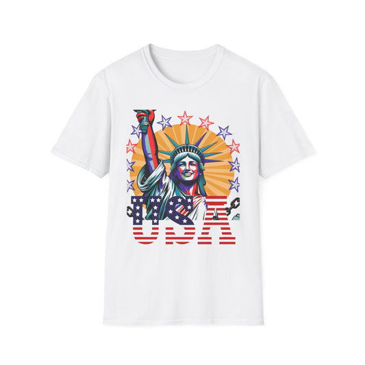 Patriotic USA T-Shirt - Unisex Softstyle Tee with Liberty Graphic