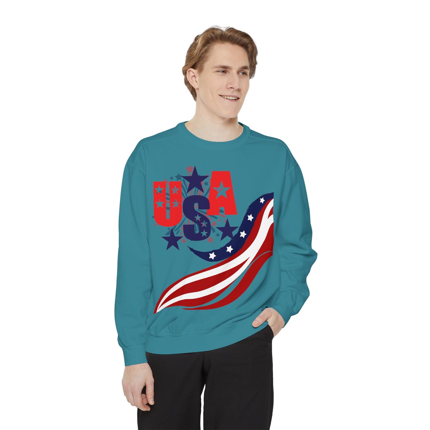 USA Flag Garment-Dyed Sweatshirt | Unisex Patriotic Sweatshirt for Independence Day & Everyday Wear