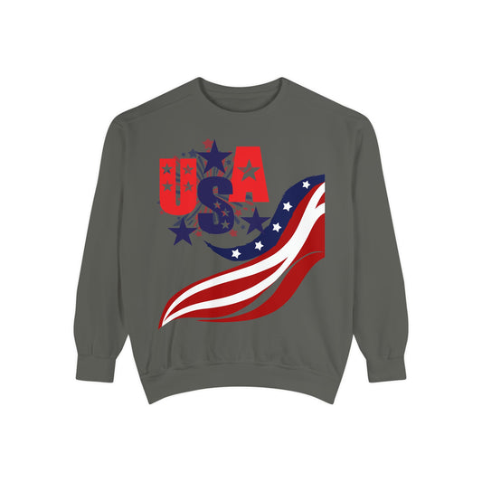USA Flag Garment-Dyed Sweatshirt | Unisex Patriotic Sweatshirt for Independence Day & Everyday Wear