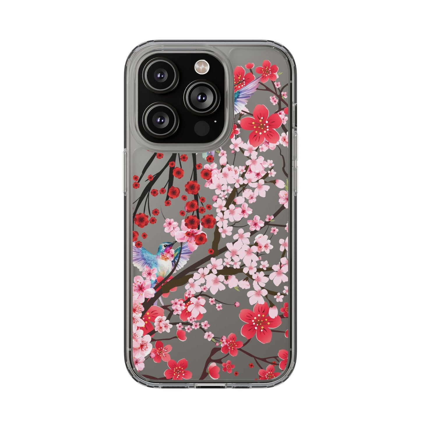 Floral Bird Clear Phone Case - Cherry Blossom Design