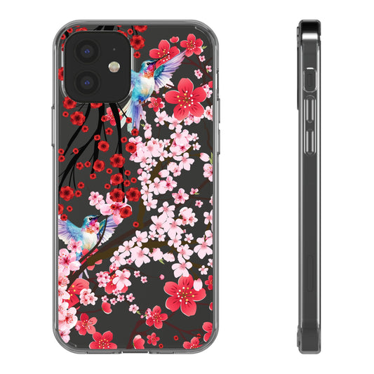 Floral Bird Clear Phone Case - Cherry Blossom Design